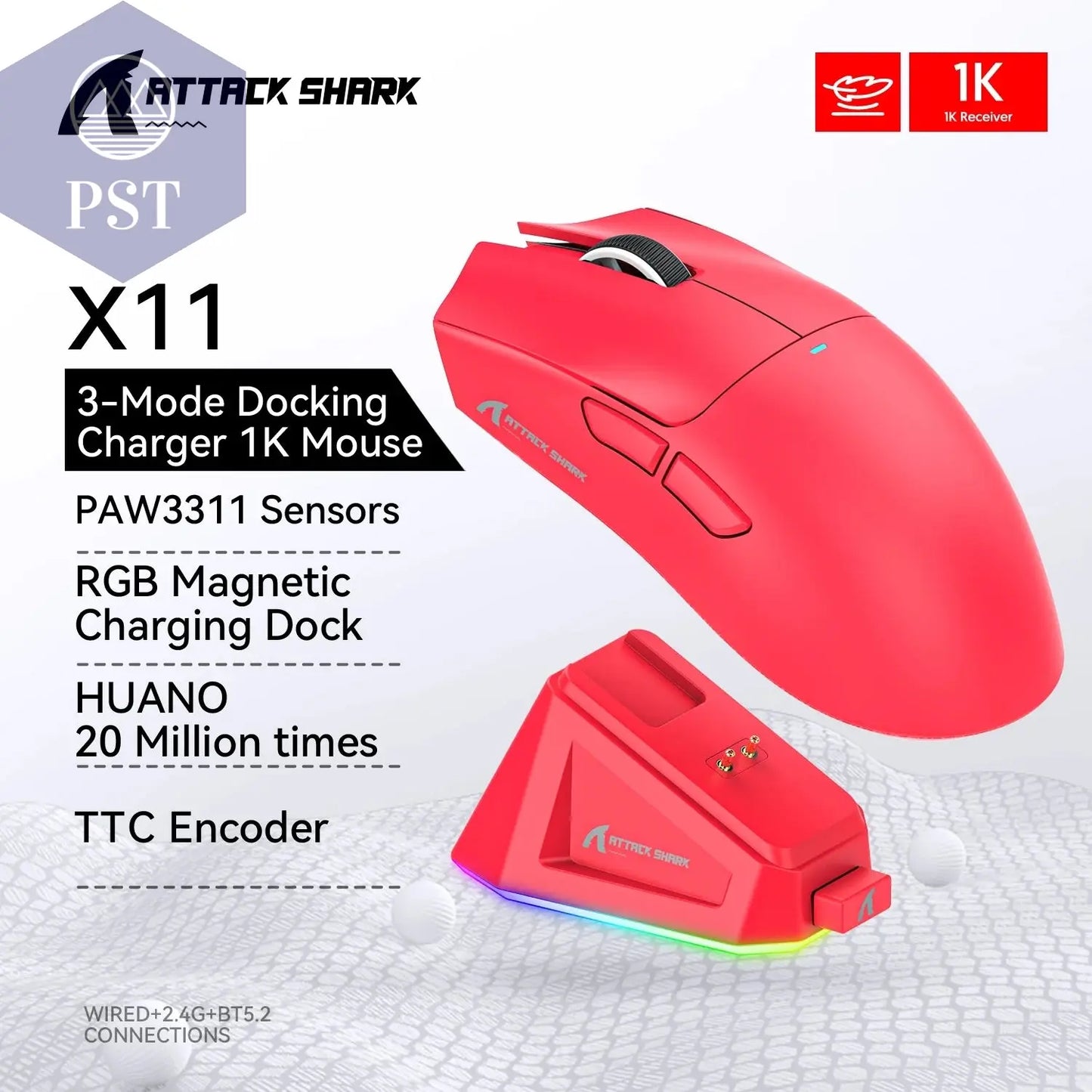 Attack Shark R1 Gaming Maus PST PS Tradings  X11 Red Attack Shark R1 Gaming Maus