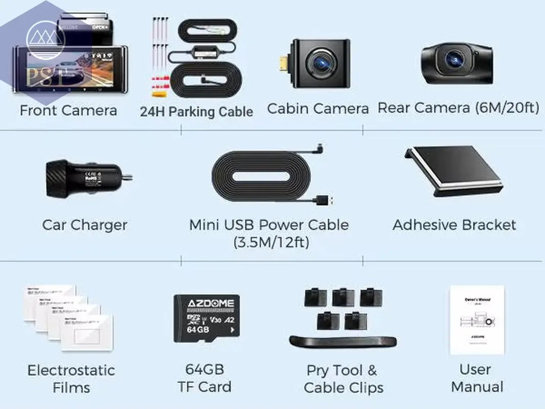 Azdome Dash Cam 4K+1080 3.18'' GPS APP Control Car IR Night Vision 24H Parking Support 3 Cam Rear Cam WIFI      M550-X-Hwk-Kit-175_200005426-64G-175_200005426 PST PS Tradings