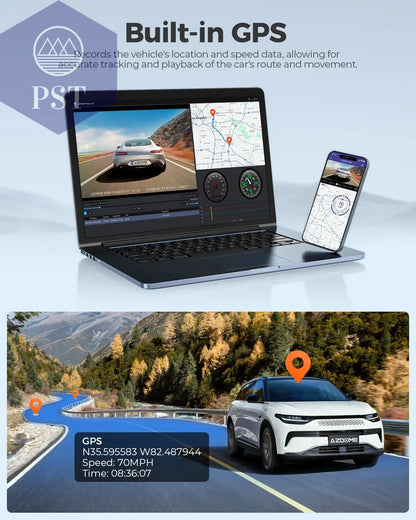 Azdome Dash Cam 4K+1080 3.18'' GPS APP Control Car IR Night Vision 24H Parking Support 3 Cam Rear Cam WIFI       PST PS Tradings