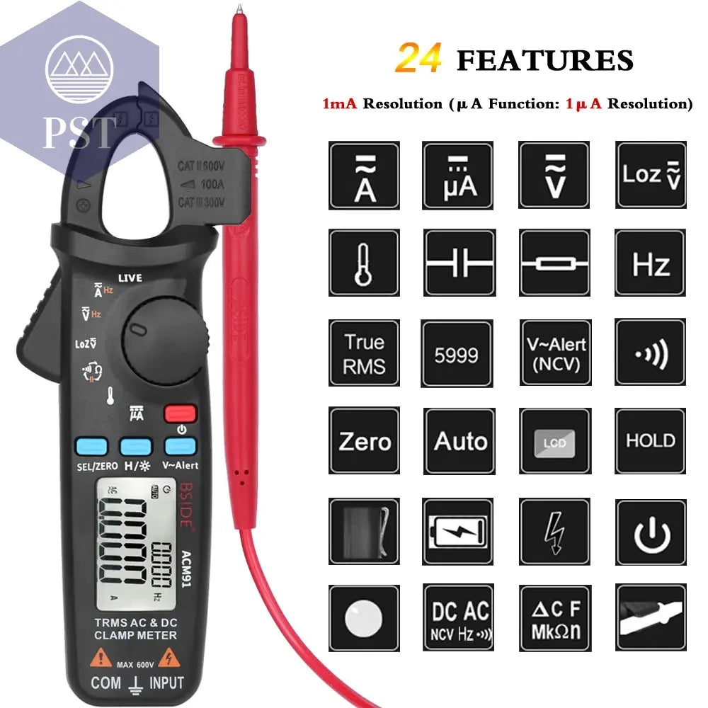 BSIDE Digital Clamp Meter 1mA High-Precision Ammeter Pliers True RMS DC AC Current Car Repair Electrical Temp Tester Multimeter       PST PS Tradings