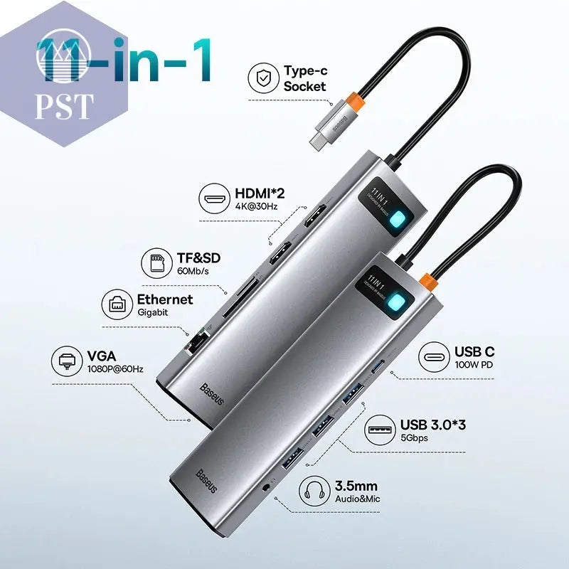 Baseus USB-C Hub 11-in-1 7-in-1 HDMI & VGA PST PS Tradings Zubehör PST PS Tradings 11-in-1-2HDMI-Audio PST PS Tradings