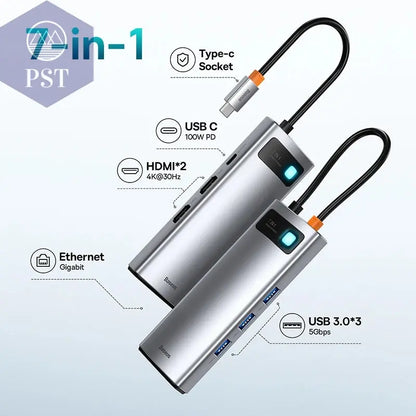 Baseus USB-C Hub 11-in-1 7-in-1 HDMI & VGA PST PS Tradings Zubehör PST PS Tradings 7-in-1-2HDMI-3USB PST PS Tradings
