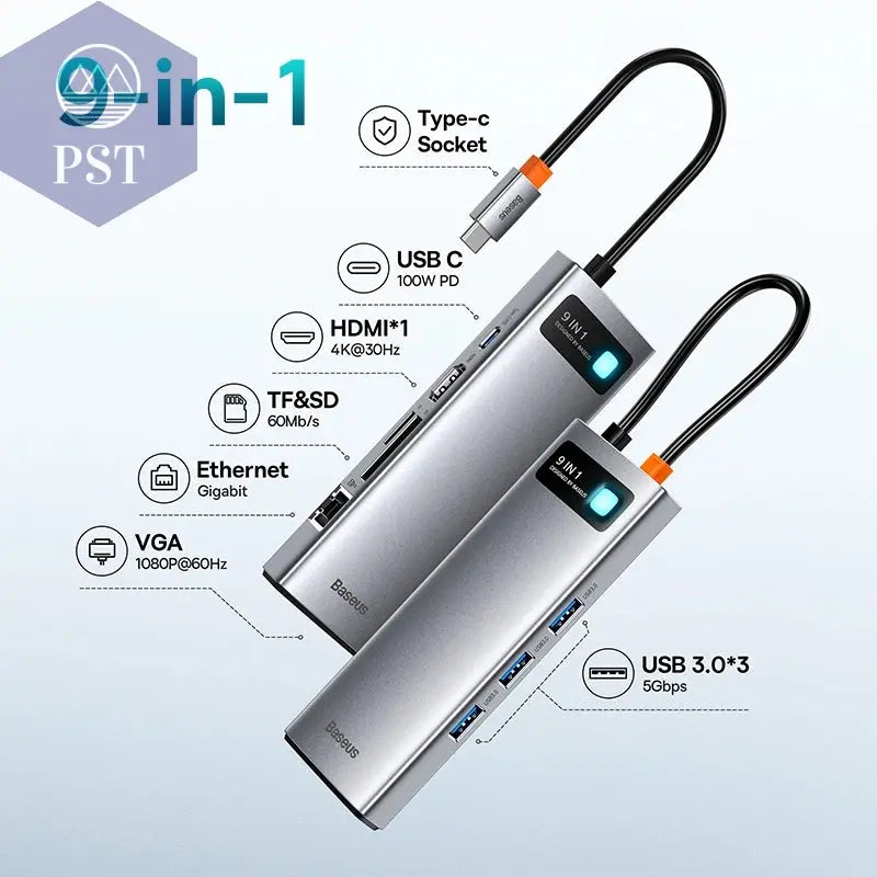 Baseus USB-C Hub 11-in-1 7-in-1 HDMI & VGA PST PS Tradings Zubehör PST PS Tradings 9-in-1-HDMI-RJ45-VGA PST PS Tradings