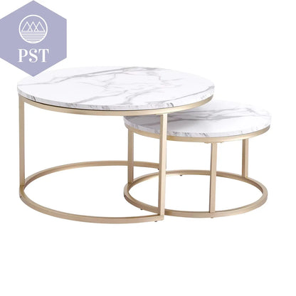 Couchtisch Set Mit Marmorstruktur Für Wohnzimmer, Sofa, Seitlicher Runder Kaffee- Und Teetisch, 2-In-1-Kombinationsmöbel, Goldenes Weiß PST PS Tradings Tische PST PS Tradings 80Cm-And-60Cm PST PS Tradings Couchtisch Set Mit Marmorstruktur Für Wohnzimmer, Sofa, Seitlicher Runder Kaffee- Und Teetisch, 2-In-1-Kombinationsmöbel, Goldenes Weiß Tische