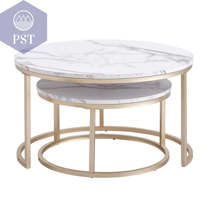 Couchtisch Set Mit Marmorstruktur Für Wohnzimmer, Sofa, Seitlicher Runder Kaffee- Und Teetisch, 2-In-1-Kombinationsmöbel, Goldenes Weiß PST PS Tradings Tische PST PS Tradings  PST PS Tradings Couchtisch Set Mit Marmorstruktur Für Wohnzimmer, Sofa, Seitlicher Runder Kaffee- Und Teetisch, 2-In-1-Kombinationsmöbel, Goldenes Weiß Tische