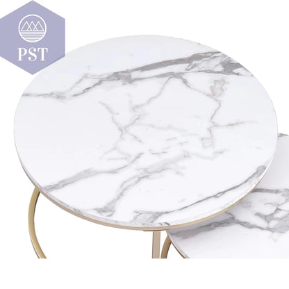 Couchtisch Set Mit Marmorstruktur Für Wohnzimmer, Sofa, Seitlicher Runder Kaffee- Und Teetisch, 2-In-1-Kombinationsmöbel, Goldenes Weiß PST PS Tradings Tische PST PS Tradings  PST PS Tradings Couchtisch Set Mit Marmorstruktur Für Wohnzimmer, Sofa, Seitlicher Runder Kaffee- Und Teetisch, 2-In-1-Kombinationsmöbel, Goldenes Weiß Tische