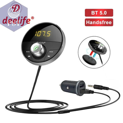 Deelife Bluetooth AUX Adapter in Car Handsfree Kit BT 5.0 Audio Receiver for Auto Phone Hands Free Carkit FM Transmitter - PST PS Tradings