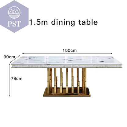 Eleganter Esstisch mit Stühlen Designer Esszimmer Marmor Style Esstisch Set PST PS Tradings Esstisch PST PS Tradings  PST PS Tradings
