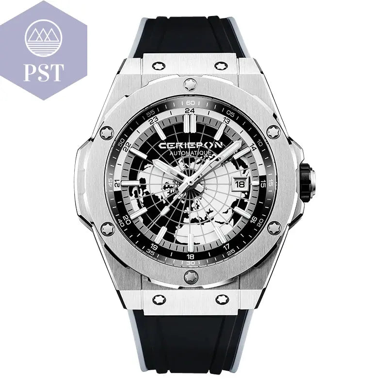 Hochwertige Armbanduhr Herrenuhr Automatik mit Wasserschutz PST PS Tradings  PST PS Tradings Silver-Black-CHINA PST PS Tradings Hochwertige Armbanduhr Herrenuhr Automatik mit Wasserschutz