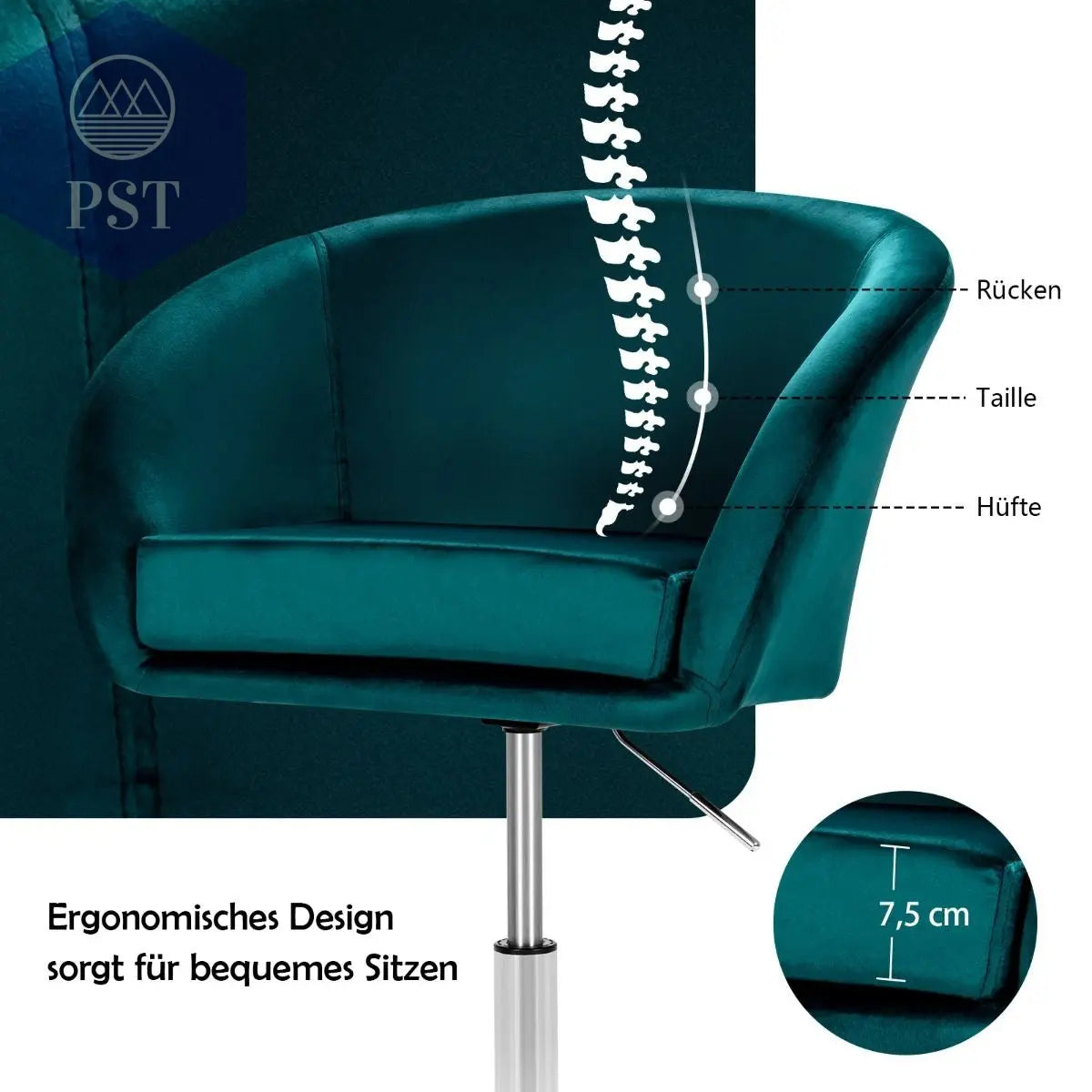 Höhenverstellbarer Barhocker SAMT Akzentstuhl Sitzgelegenheit °Drehbarer Polsterstuhl Cocktailchair PST PS Tradings Stühle Hocker PST PS Tradings  PST PS Tradings Höhenverstellbarer Barhocker SAMT Akzentstuhl Sitzgelegenheit °Drehbarer Polsterstuhl Cocktailchair Stühle Hocker
