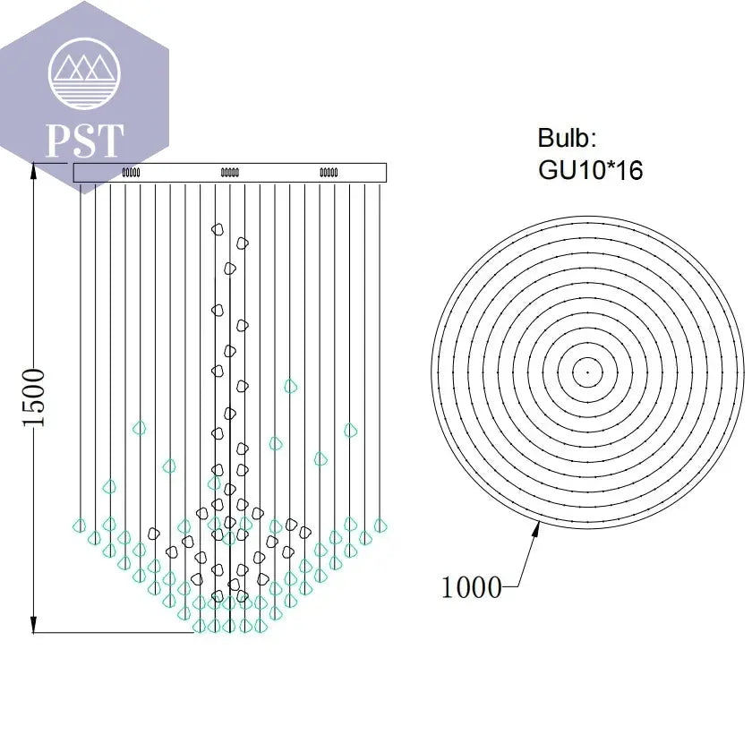 Luxuriöse LED Kristall Deckenleuchte Entrée Wohnzimmer Deckenbeleuchtung PST PS Tradings Deckenleuchte PST PS Tradings Blue-Stone-Warm-Light-Dia100x150cm PST PS Tradings