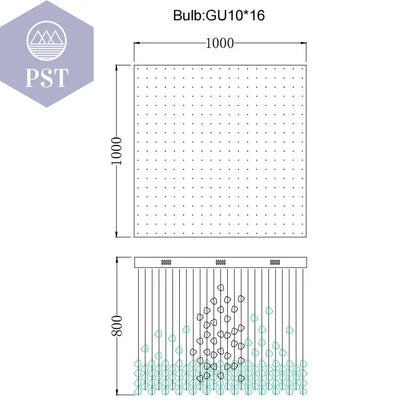 Luxuriöse LED Kristall Deckenleuchte Entrée Wohnzimmer Deckenbeleuchtung PST PS Tradings Deckenleuchte PST PS Tradings Blue-Stone-Warm-Light-L100xW100xH80cm PST PS Tradings