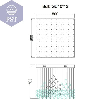 Luxuriöse LED Kristall Deckenleuchte Entrée Wohnzimmer Deckenbeleuchtung PST PS Tradings Deckenleuchte PST PS Tradings Blue-Stone-Warm-Light-L80xW80xH70cm PST PS Tradings