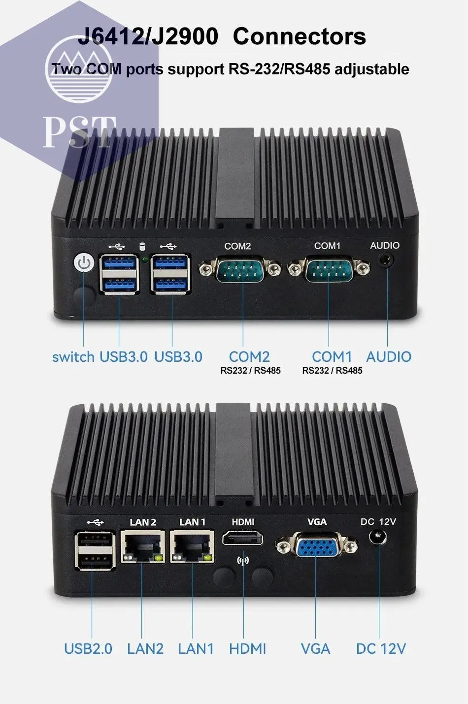 XCY Fanless Mini PC Intel Celeron J4125 2x GbE LAN 2x RS232 HDMI VGA Support WiFi 4G LTE Windows 10 Linux Industrial Computer       PST PS Tradings
