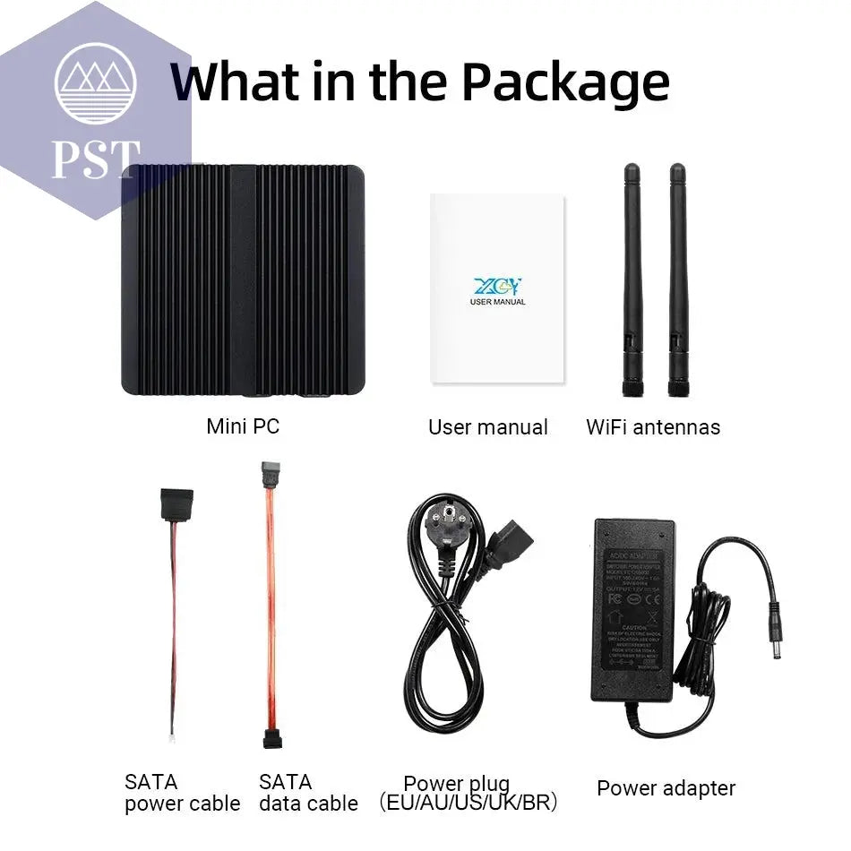 XCY Fanless Mini PC Intel Celeron J4125 2x GbE LAN 2x RS232 HDMI VGA Support WiFi 4G LTE Windows 10 Linux Industrial Computer       PST PS Tradings